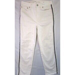 Talbots Jeans Womens 4 White High-Waist Straight Ankle Side Stripe Stretch Denim